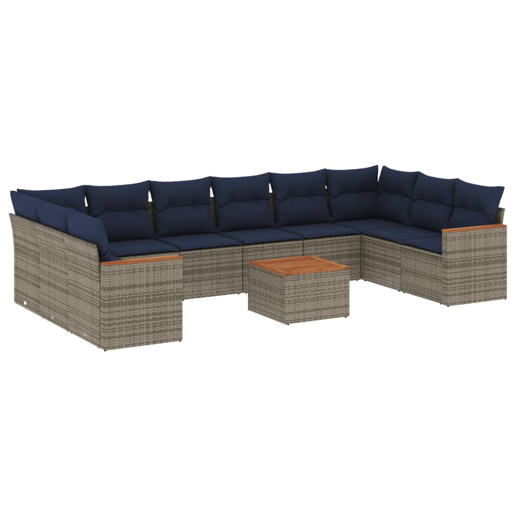 11-delige tuinbankset met kussens, grijs polyrotan is nu te koop bij PeponiXL, paradijselijk wonen!