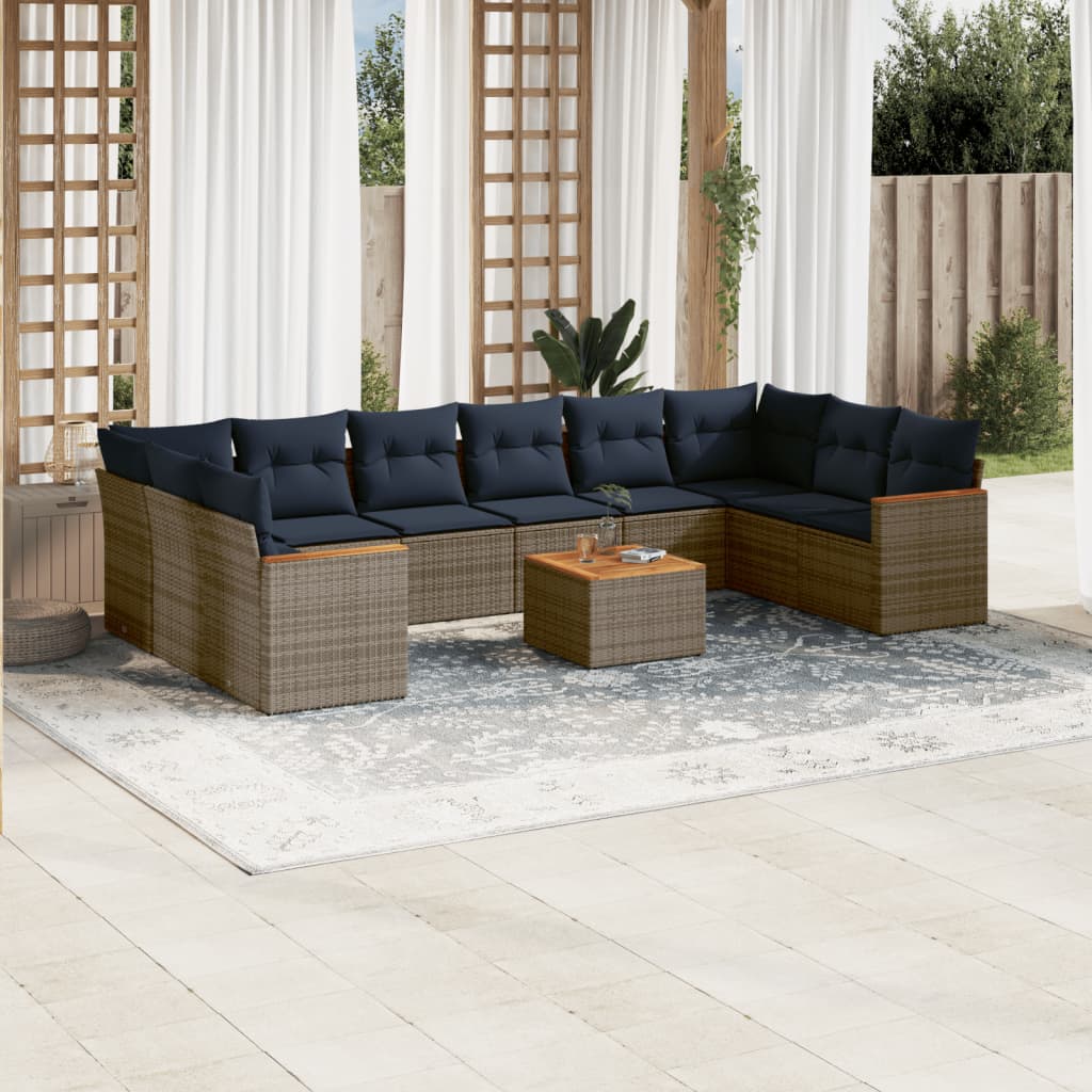 11-delige tuinbankset met kussens, grijs polyrotan is nu te koop bij PeponiXL, paradijselijk wonen!