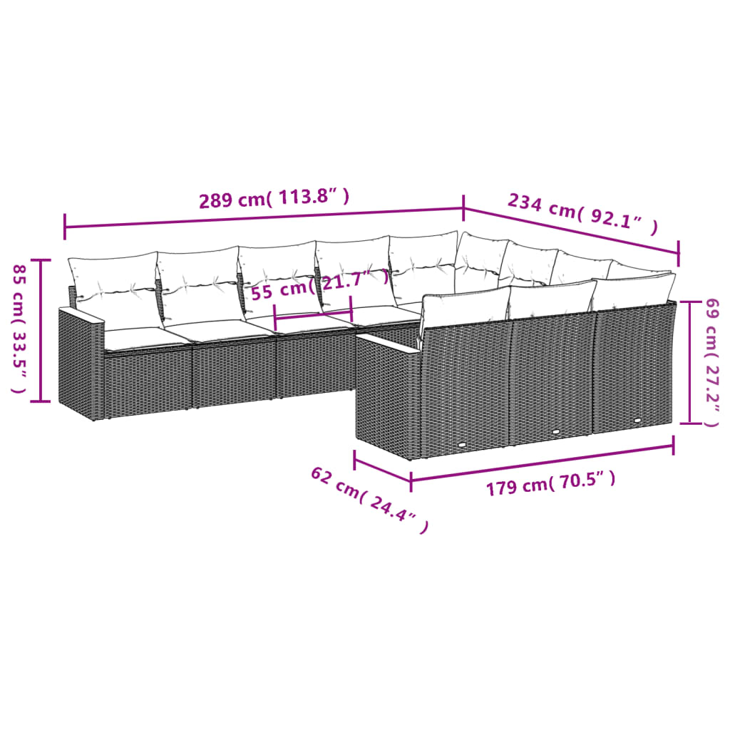 10-delige Loungeset met kussens poly rattan zwart is nu te koop bij PeponiXL, paradijselijk wonen!
