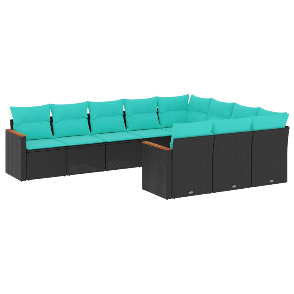10-delige tuinbankset met kussens van zwart polyrotan is nu te koop bij PeponiXL, paradijselijk wonen!