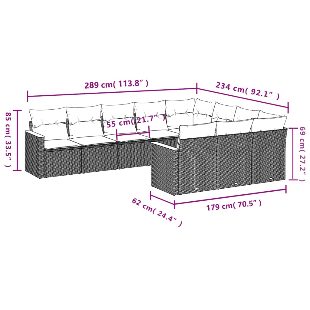 10-delige tuinbankset met kussens van zwart polyrotan is nu te koop bij PeponiXL, paradijselijk wonen!