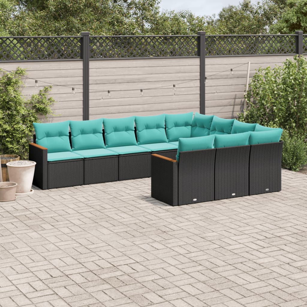 10-delige tuinbankset met kussens van zwart polyrotan is nu te koop bij PeponiXL, paradijselijk wonen!