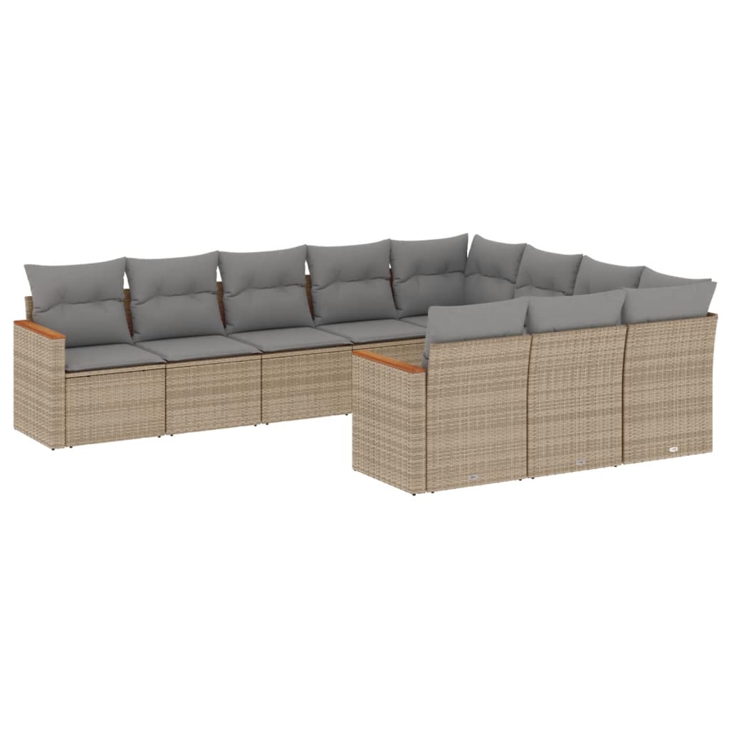 10-delige Loungeset met kussens poly rattan gemengd beige is nu te koop bij PeponiXL, paradijselijk wonen!