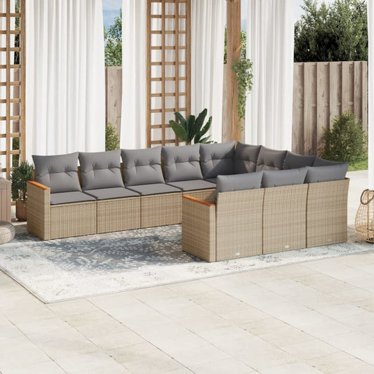 10-delige Loungeset met kussens poly rattan gemengd beige is nu te koop bij PeponiXL, paradijselijk wonen!