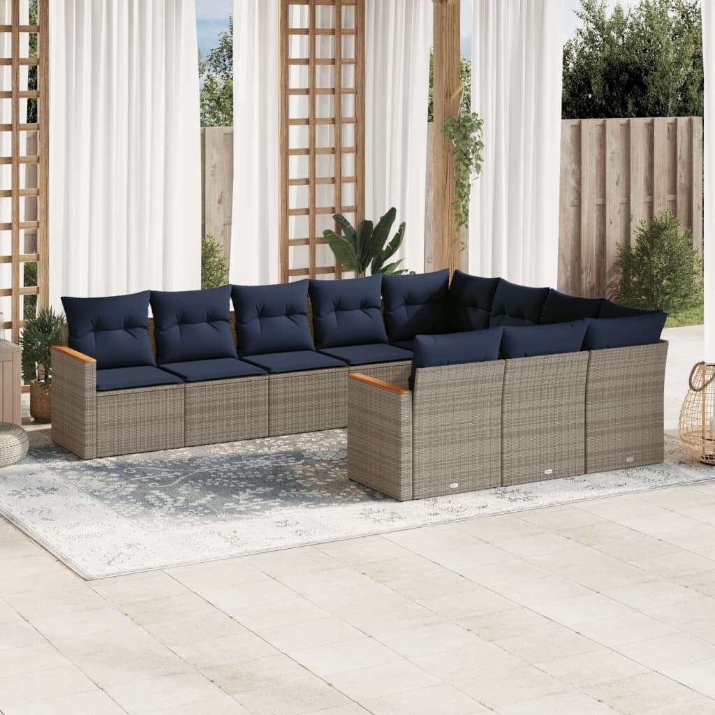 10-delige tuinbankset met kussens, grijs polyrotan is nu te koop bij PeponiXL, paradijselijk wonen!