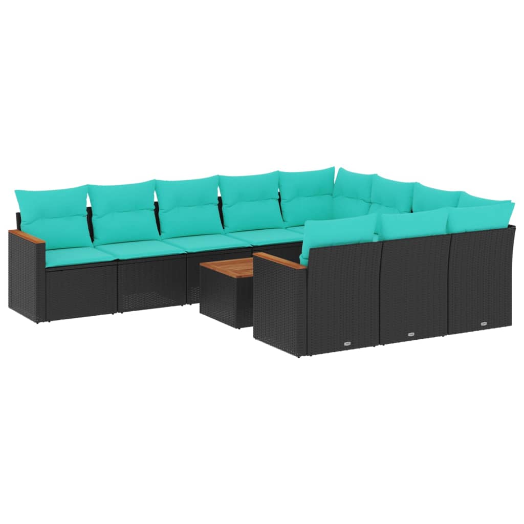 11-delige tuinbankset met kussens, zwart polyrotan is nu te koop bij PeponiXL, paradijselijk wonen!