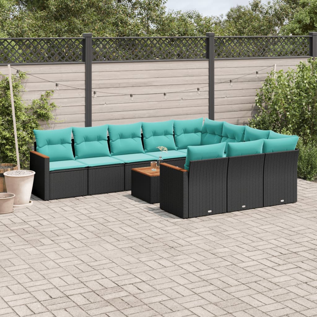 11-delige tuinbankset met kussens, zwart polyrotan is nu te koop bij PeponiXL, paradijselijk wonen!