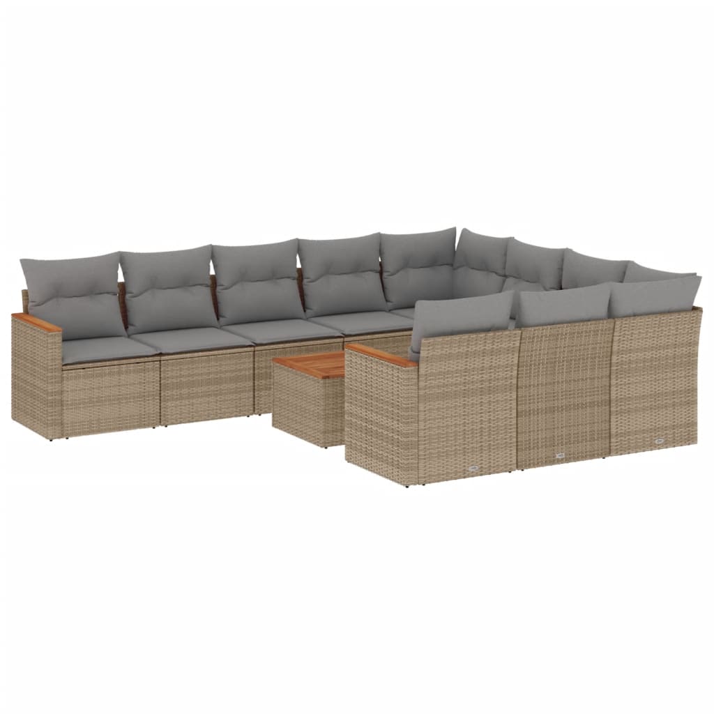 11-delige Loungeset met kussens poly rattan gemengd beige is nu te koop bij PeponiXL, paradijselijk wonen!