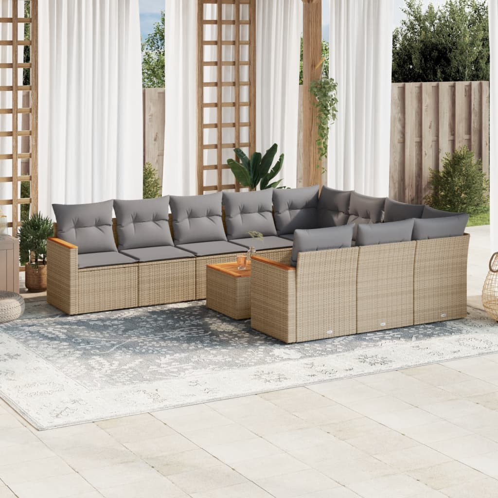 11-delige Loungeset met kussens poly rattan gemengd beige is nu te koop bij PeponiXL, paradijselijk wonen!