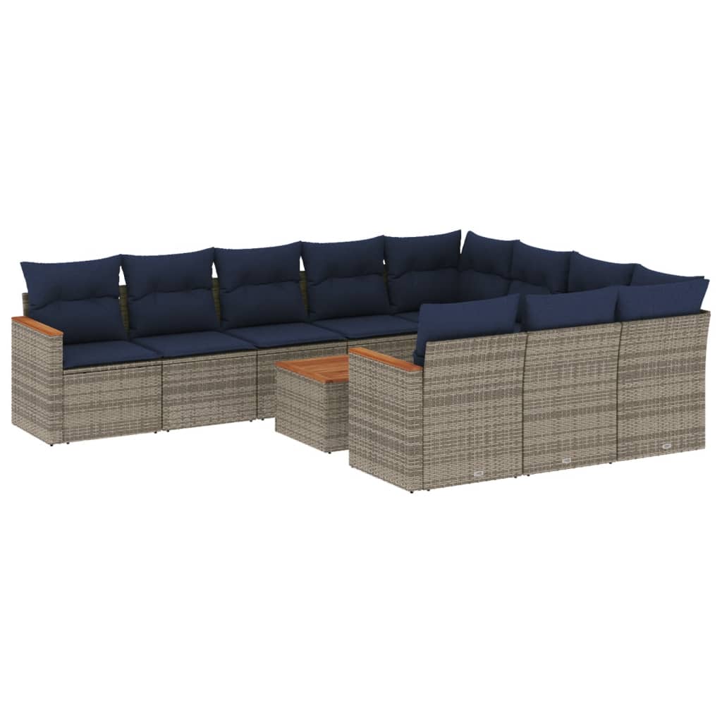 11-delige tuinbankset met kussens, grijs polyrotan is nu te koop bij PeponiXL, paradijselijk wonen!