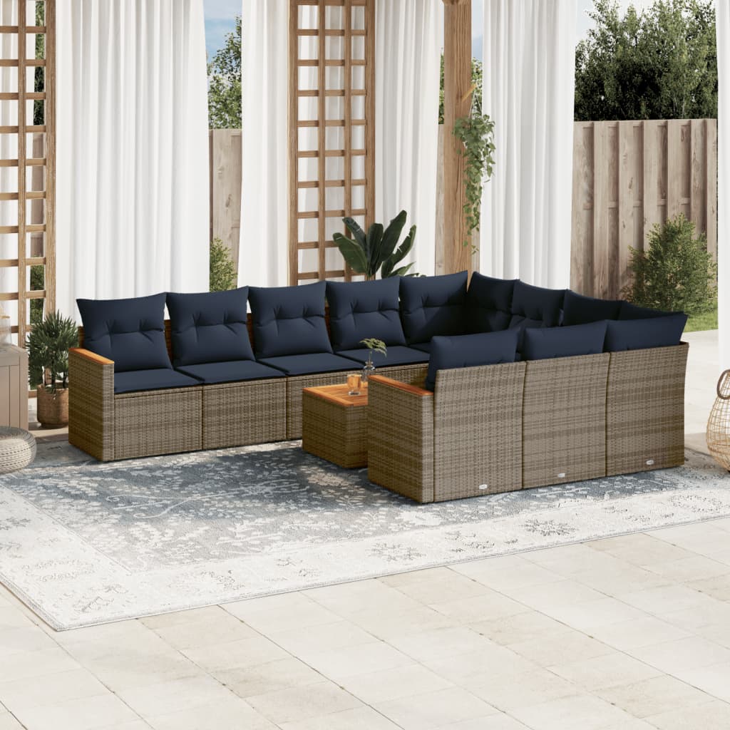 11-delige tuinbankset met kussens, grijs polyrotan is nu te koop bij PeponiXL, paradijselijk wonen!