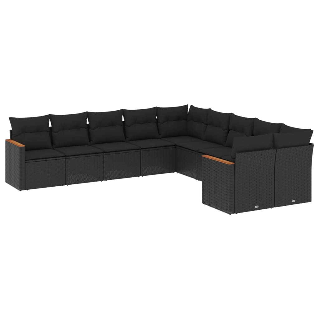 10-delige Loungeset met kussens poly rattan zwart is nu te koop bij PeponiXL, paradijselijk wonen!