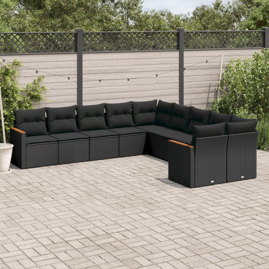 10-delige Loungeset met kussens poly rattan zwart is nu te koop bij PeponiXL, paradijselijk wonen!