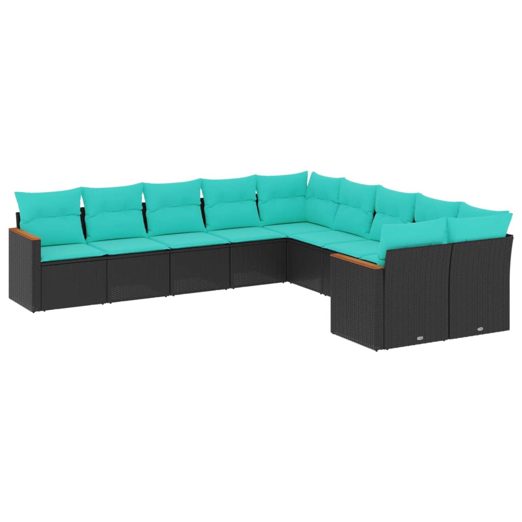 10-delige tuinbankset met kussens van zwart polyrotan is nu te koop bij PeponiXL, paradijselijk wonen!