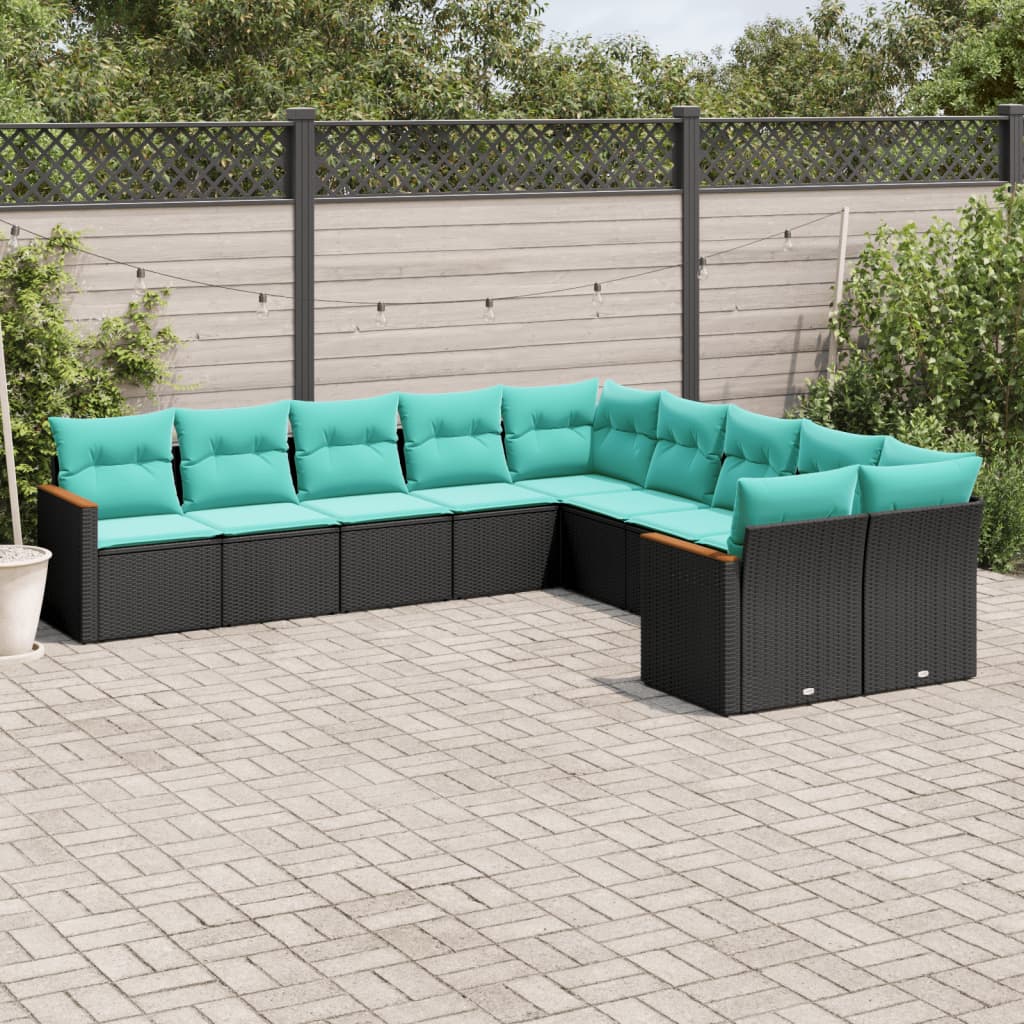 10-delige tuinbankset met kussens van zwart polyrotan is nu te koop bij PeponiXL, paradijselijk wonen!