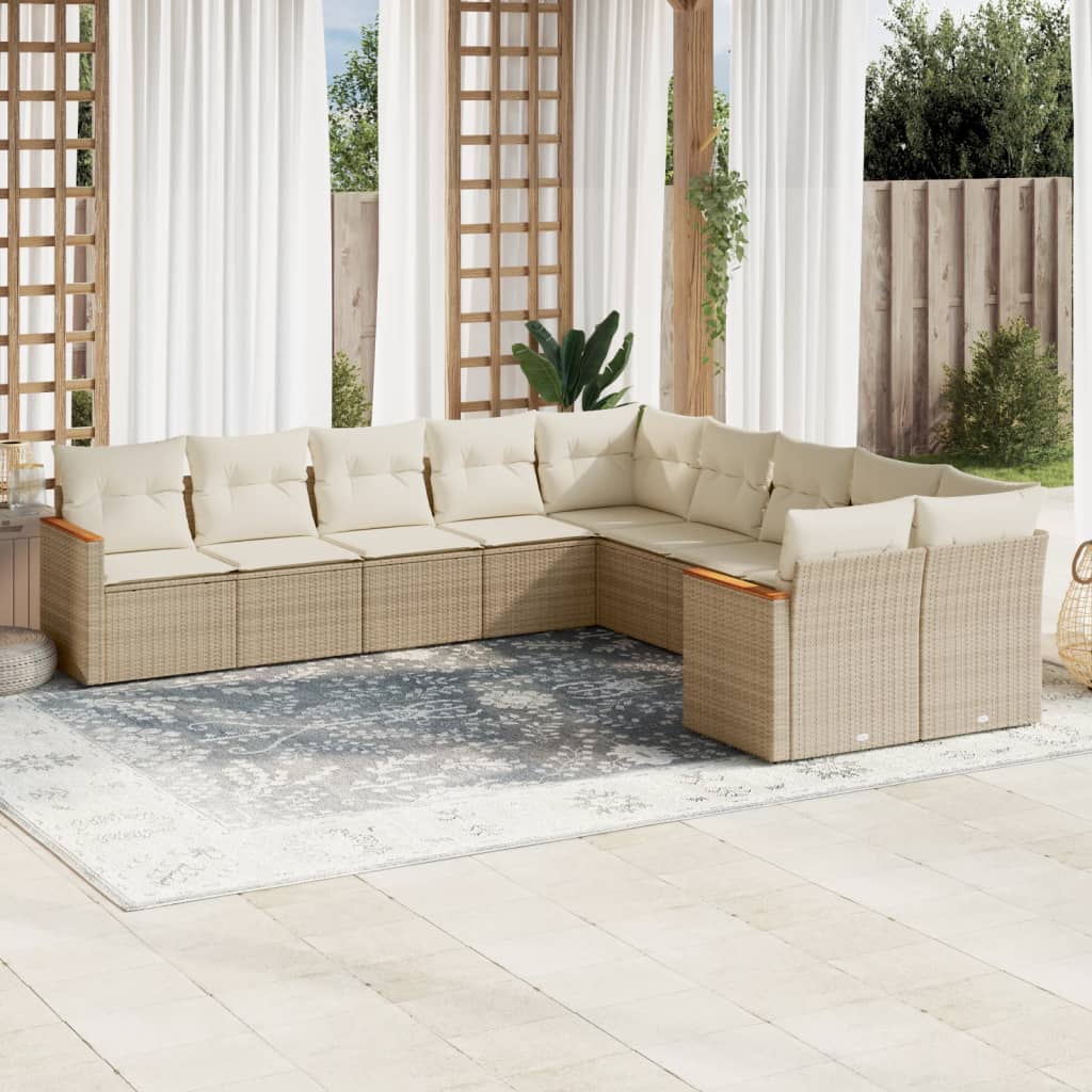 10-delige Loungeset met kussens poly rattan beige is nu te koop bij PeponiXL, paradijselijk wonen!