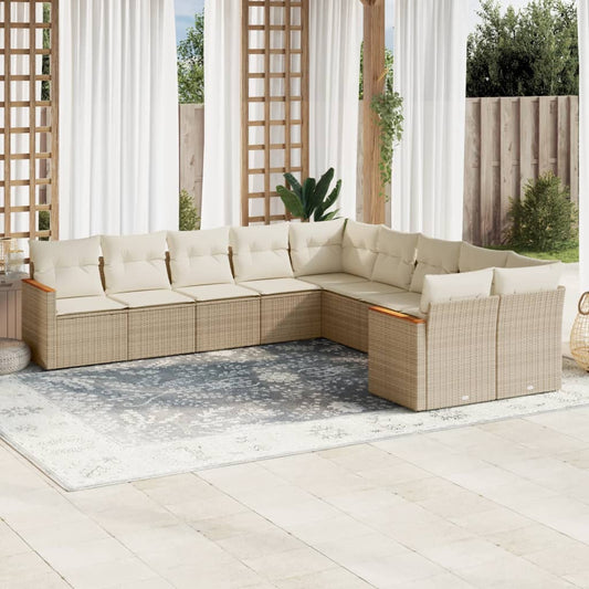 10-delige Loungeset met kussens poly rattan beige is nu te koop bij PeponiXL, paradijselijk wonen!