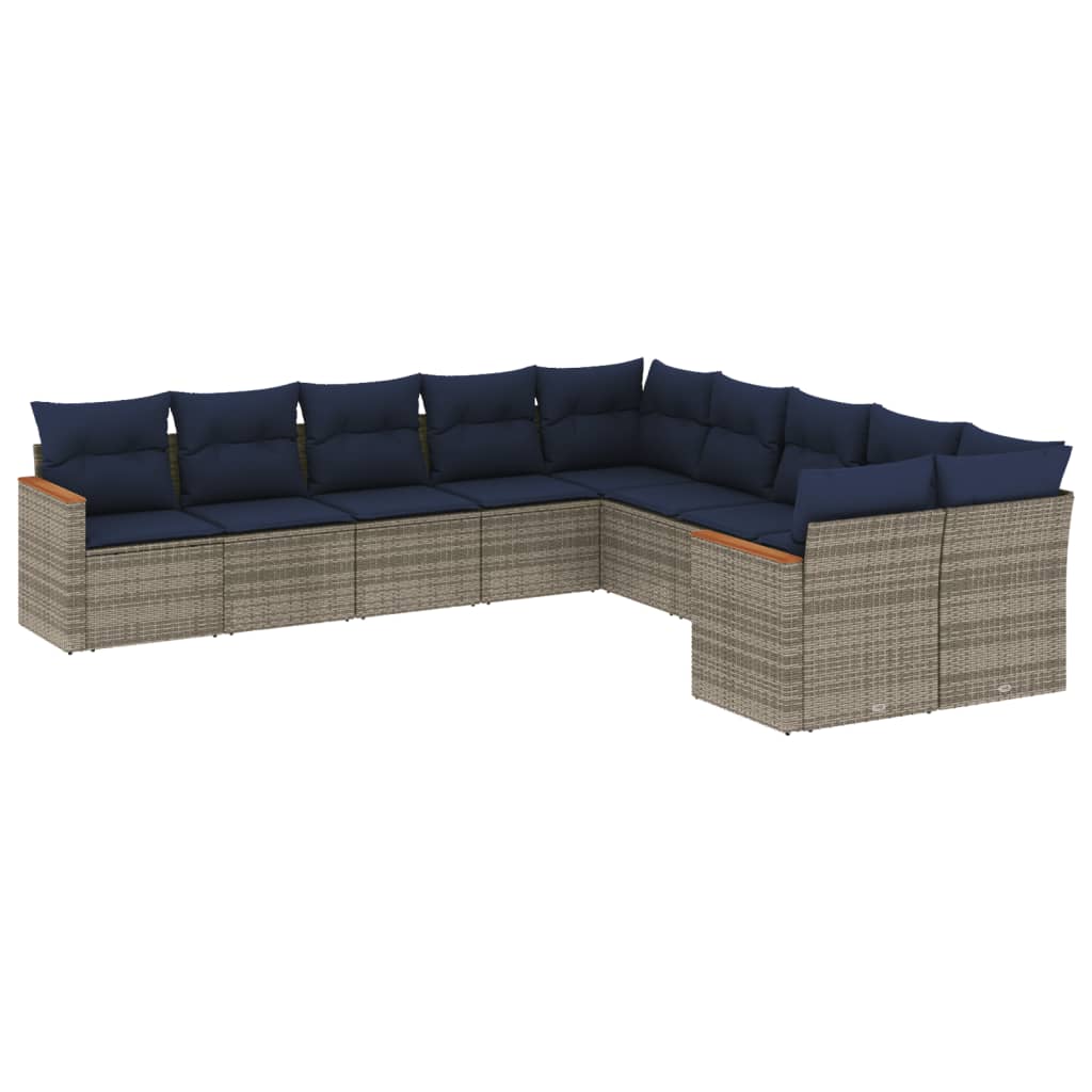 10-delige tuinbankset met kussens, grijs polyrotan is nu te koop bij PeponiXL, paradijselijk wonen!