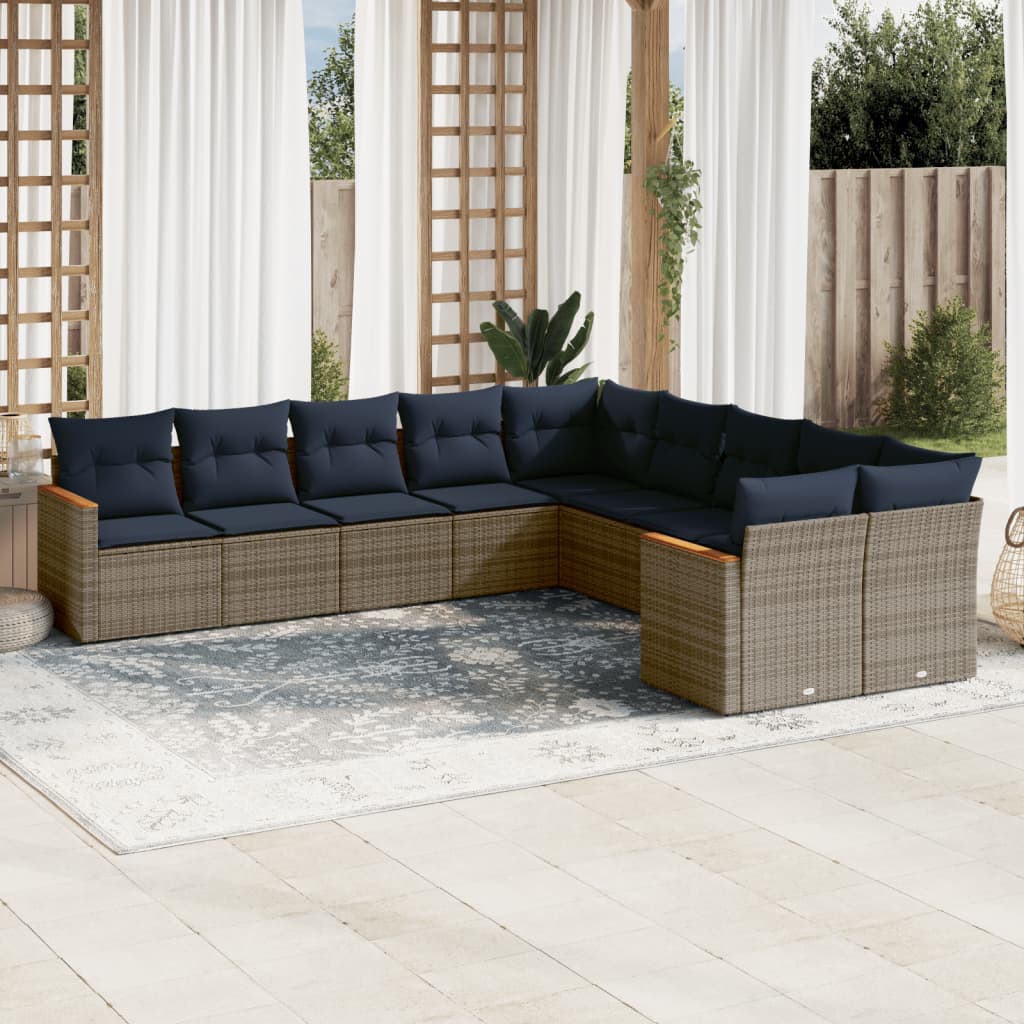 10-delige tuinbankset met kussens, grijs polyrotan is nu te koop bij PeponiXL, paradijselijk wonen!
