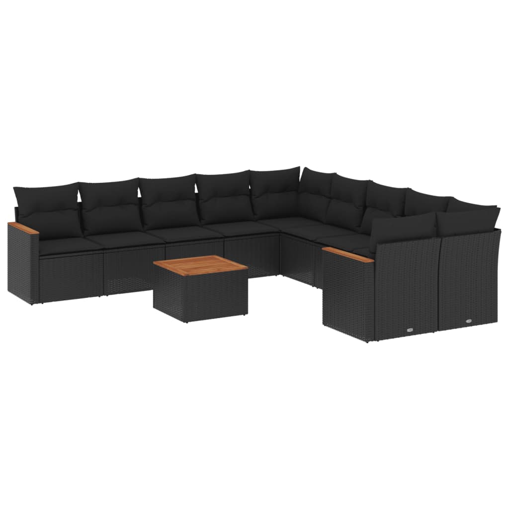 11-delige Loungeset met kussens poly rattan zwart is nu te koop bij PeponiXL, paradijselijk wonen!