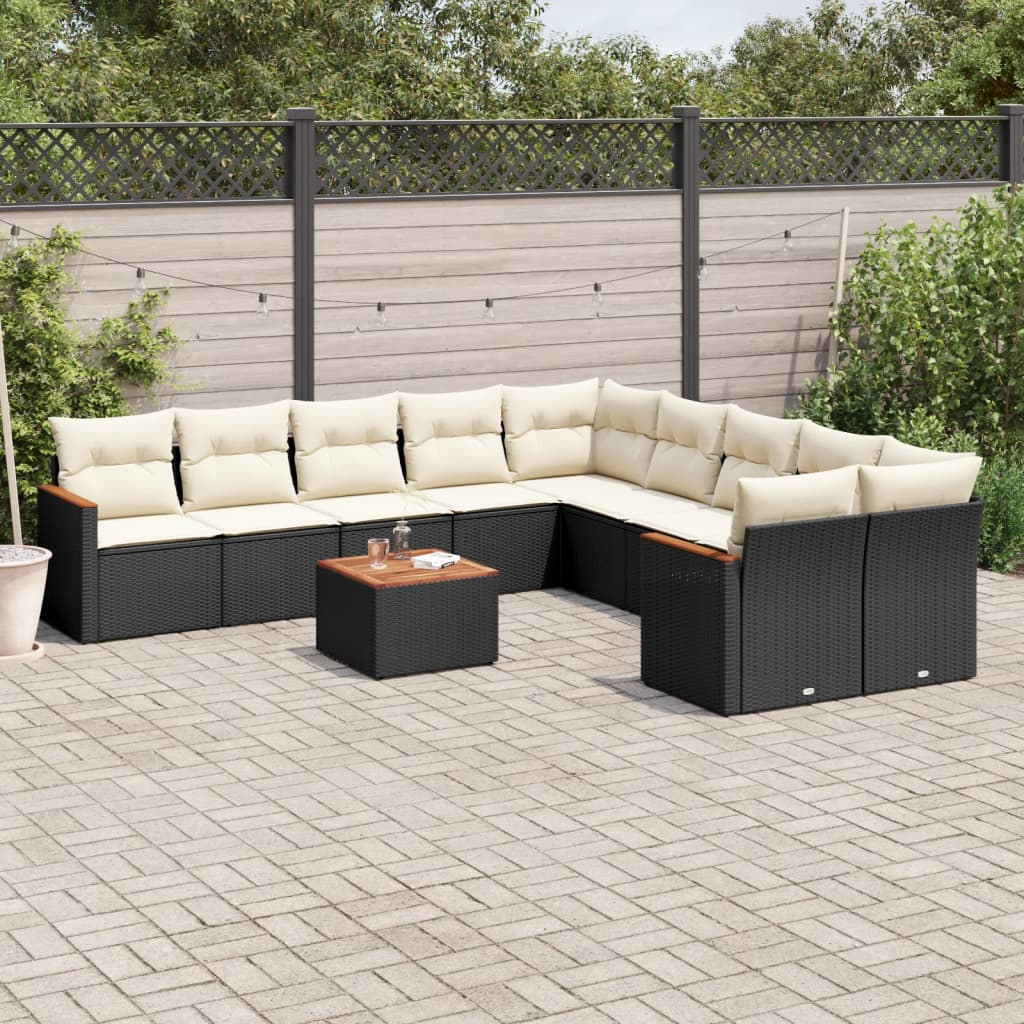 11-delige Loungeset met kussens poly rattan zwart is nu te koop bij PeponiXL, paradijselijk wonen!