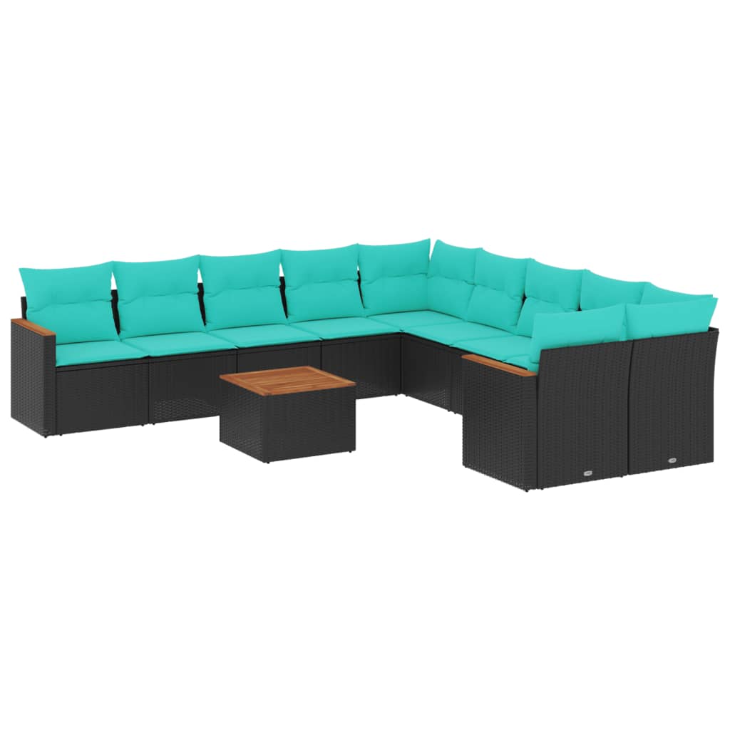 11-delige tuinbankset met kussens, zwart polyrotan is nu te koop bij PeponiXL, paradijselijk wonen!