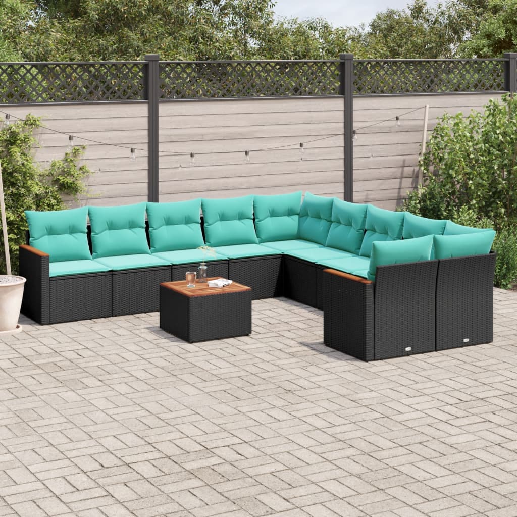 11-delige tuinbankset met kussens, zwart polyrotan is nu te koop bij PeponiXL, paradijselijk wonen!