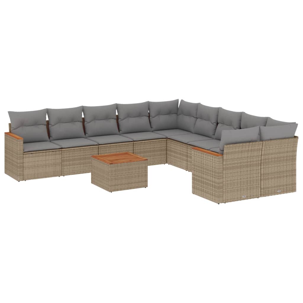 11-delige Loungeset met kussens poly rattan gemengd beige is nu te koop bij PeponiXL, paradijselijk wonen!