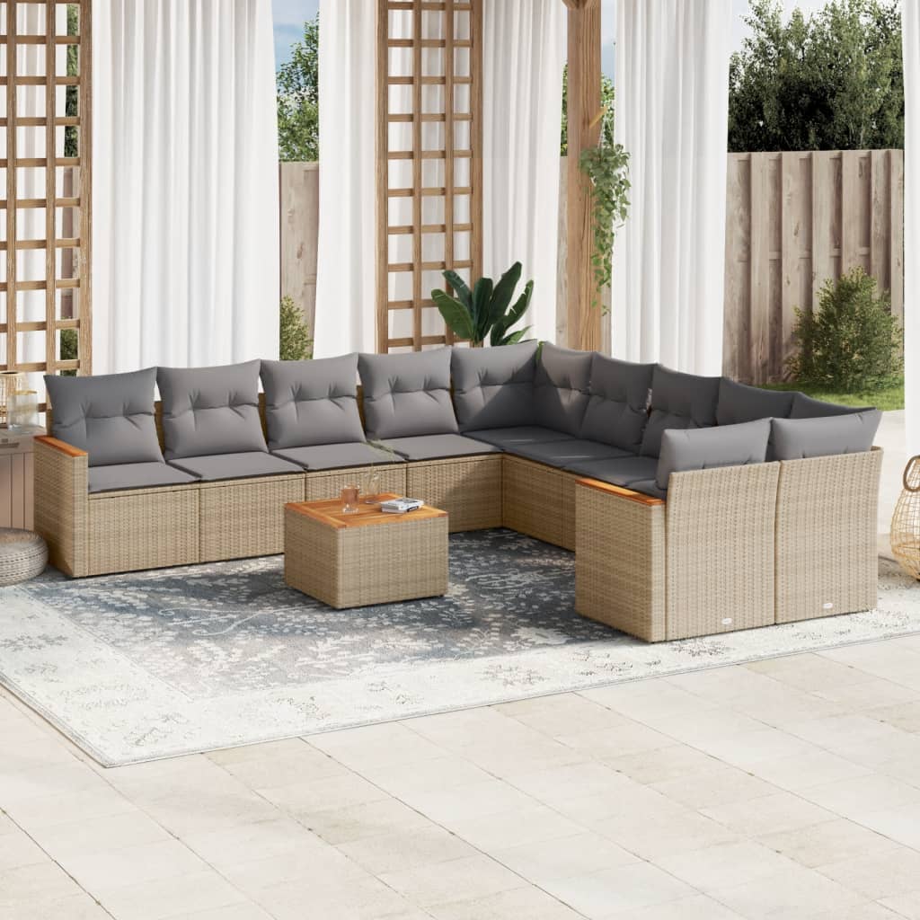 11-delige Loungeset met kussens poly rattan gemengd beige is nu te koop bij PeponiXL, paradijselijk wonen!