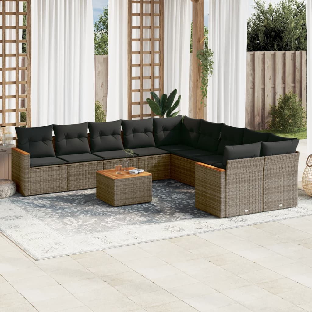 11-delige Loungeset met kussens poly rattan grijs is nu te koop bij PeponiXL, paradijselijk wonen!