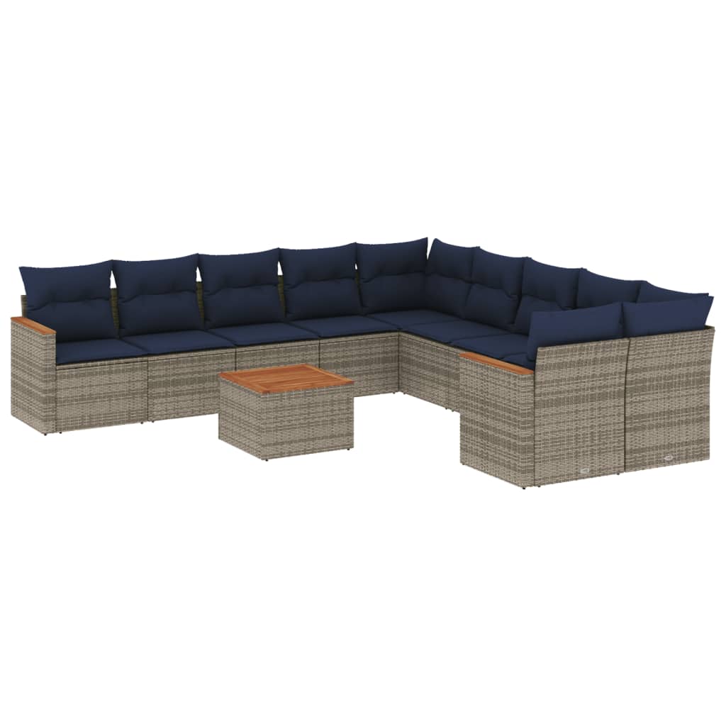 11-delige tuinbankset met kussens, grijs polyrotan is nu te koop bij PeponiXL, paradijselijk wonen!