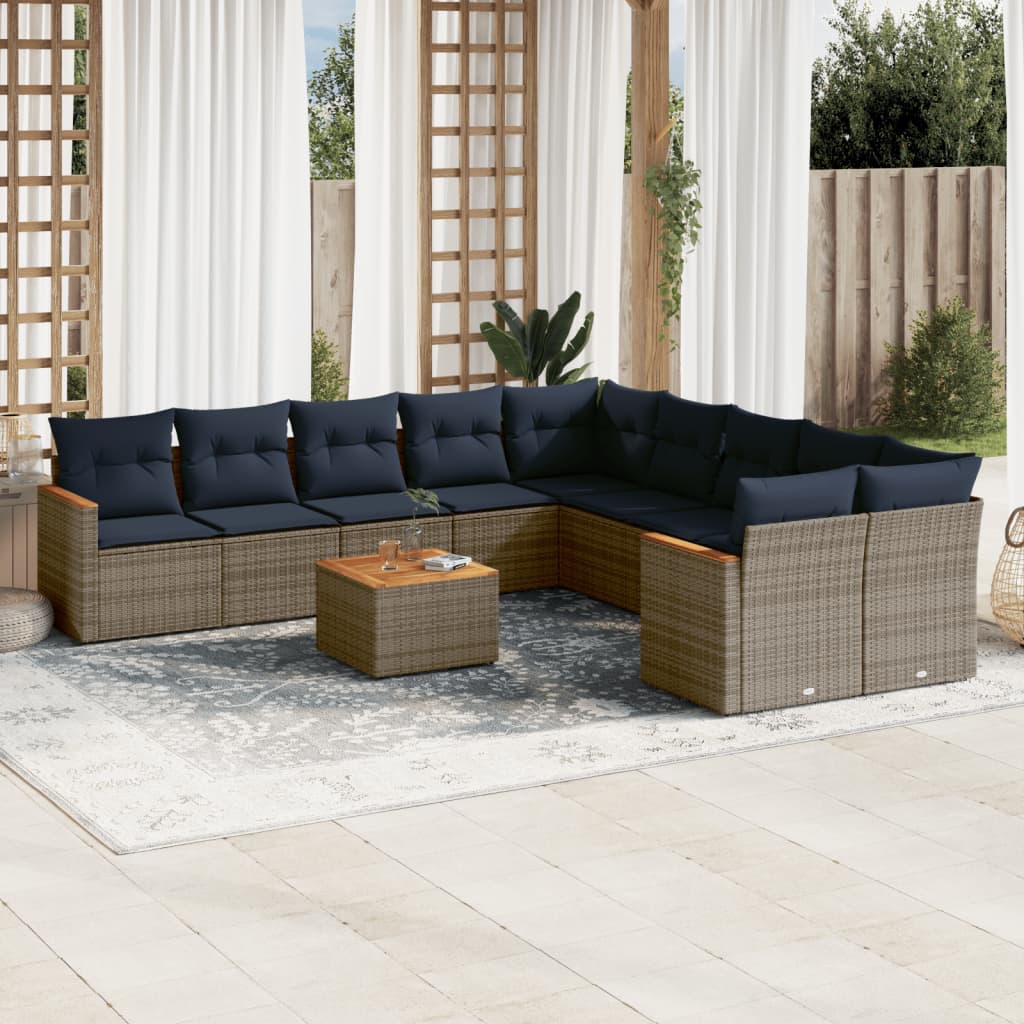 11-delige tuinbankset met kussens, grijs polyrotan is nu te koop bij PeponiXL, paradijselijk wonen!