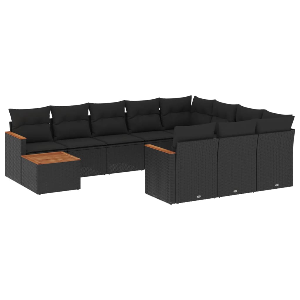 11-delige Loungeset met kussens poly rattan zwart is nu te koop bij PeponiXL, paradijselijk wonen!