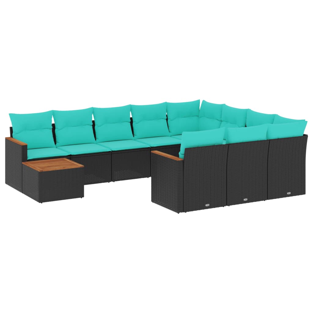 11-delige tuinbankset met kussens, zwart polyrotan is nu te koop bij PeponiXL, paradijselijk wonen!