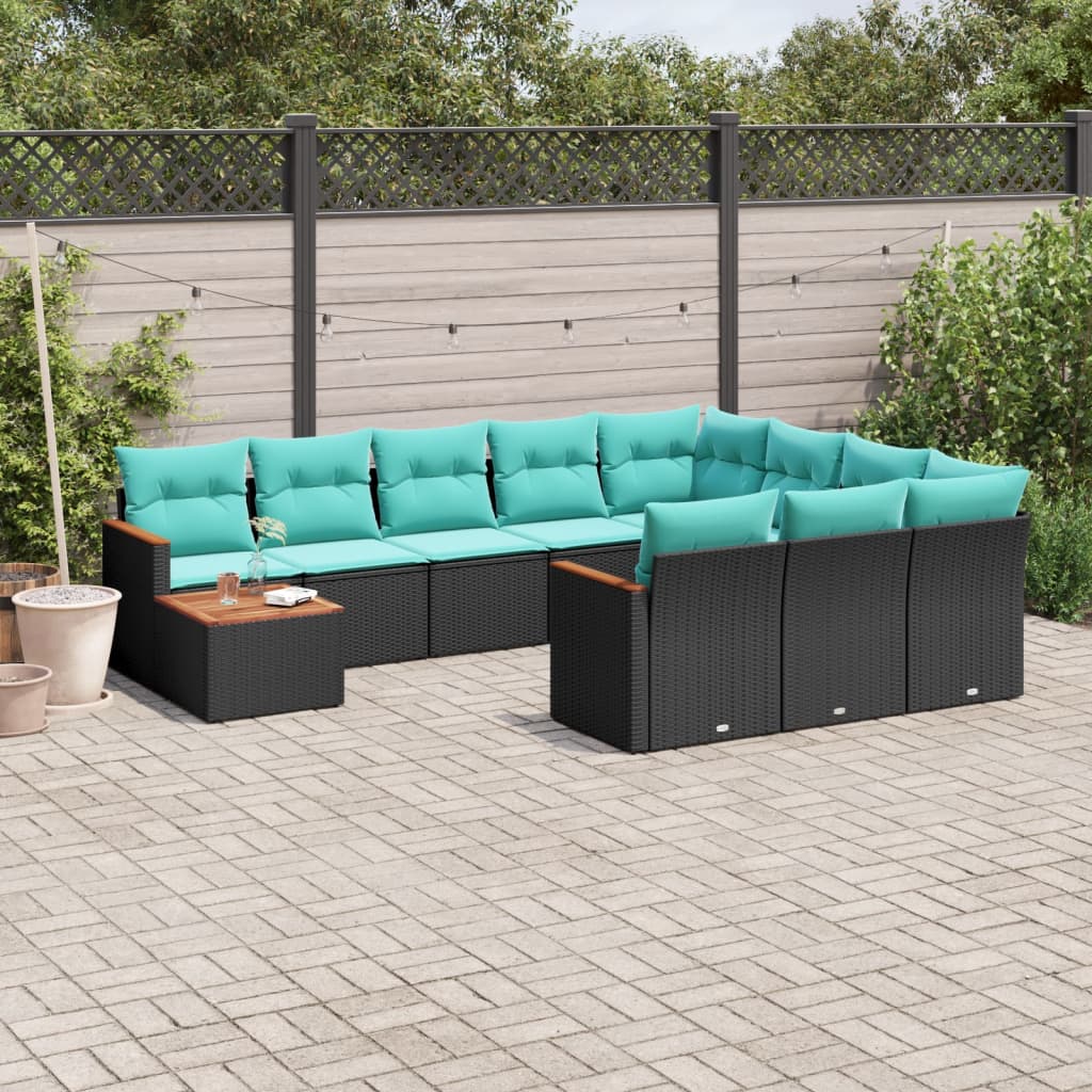 11-delige tuinbankset met kussens, zwart polyrotan is nu te koop bij PeponiXL, paradijselijk wonen!