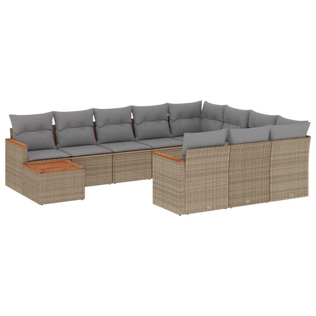 11-delige Loungeset met kussens poly rattan gemengd beige is nu te koop bij PeponiXL, paradijselijk wonen!