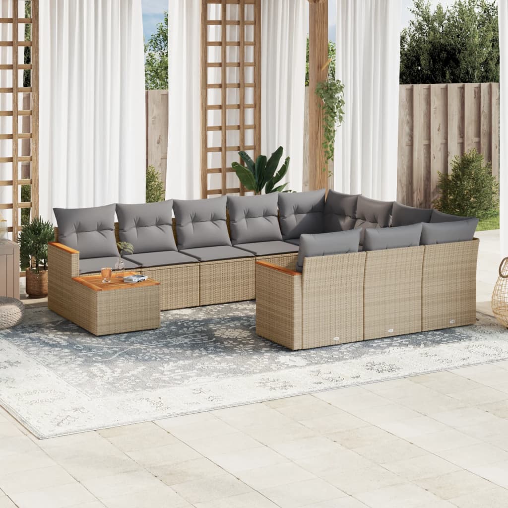 11-delige Loungeset met kussens poly rattan gemengd beige is nu te koop bij PeponiXL, paradijselijk wonen!