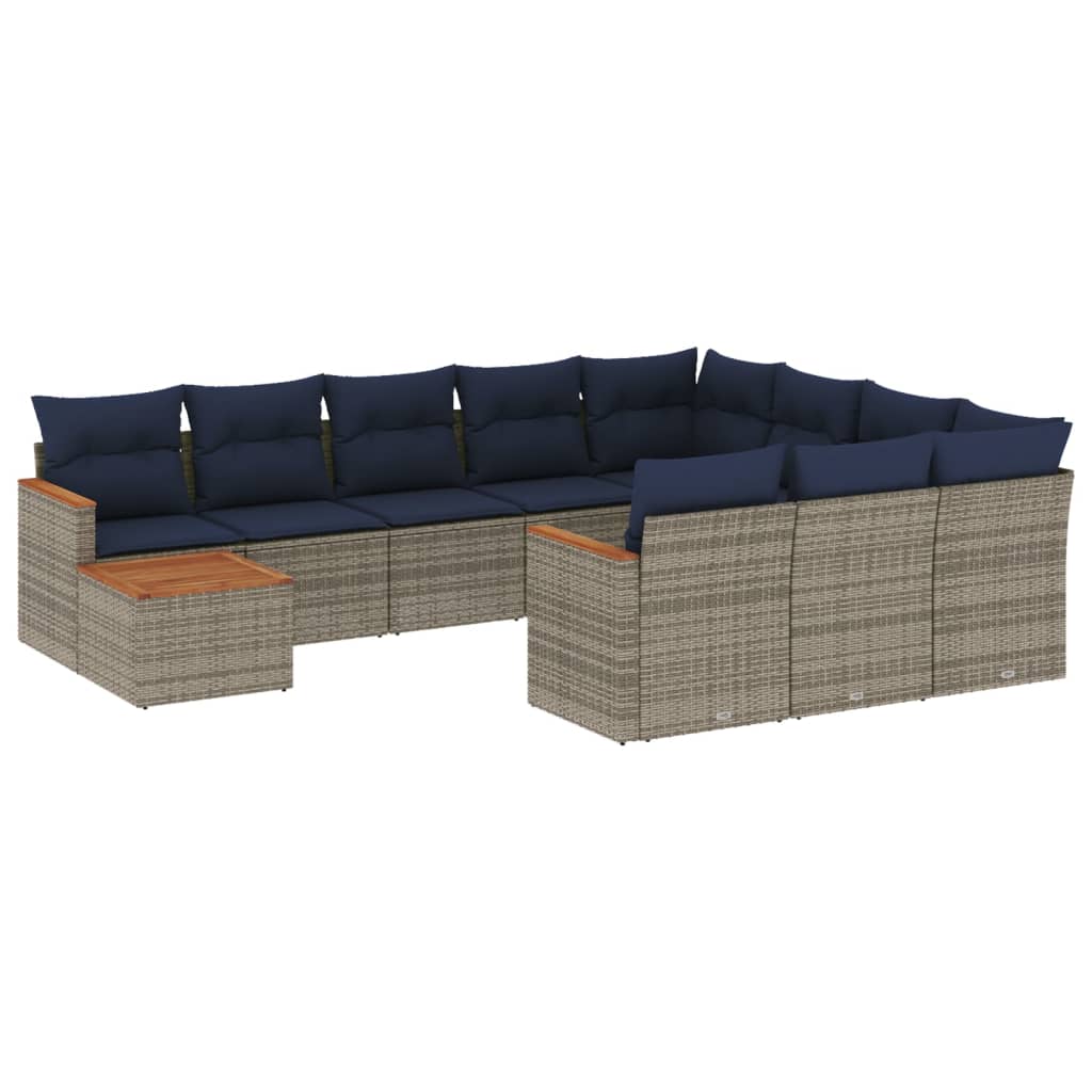 11-delige tuinbankset met kussens, grijs polyrotan is nu te koop bij PeponiXL, paradijselijk wonen!