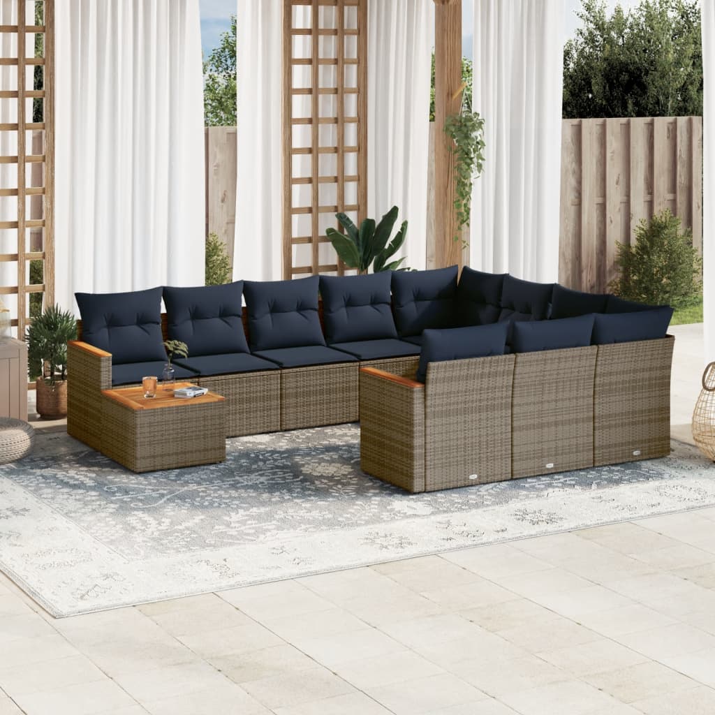 11-delige tuinbankset met kussens, grijs polyrotan is nu te koop bij PeponiXL, paradijselijk wonen!