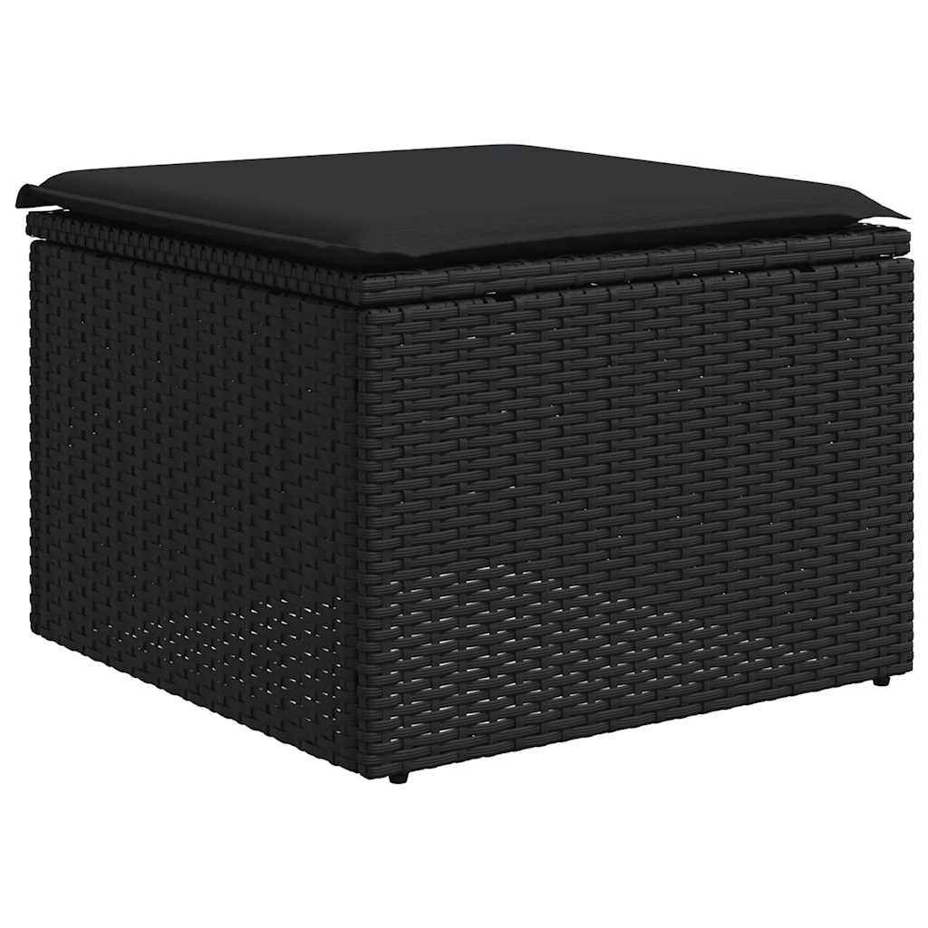 9-delige Loungeset met kussens poly rattan zwart