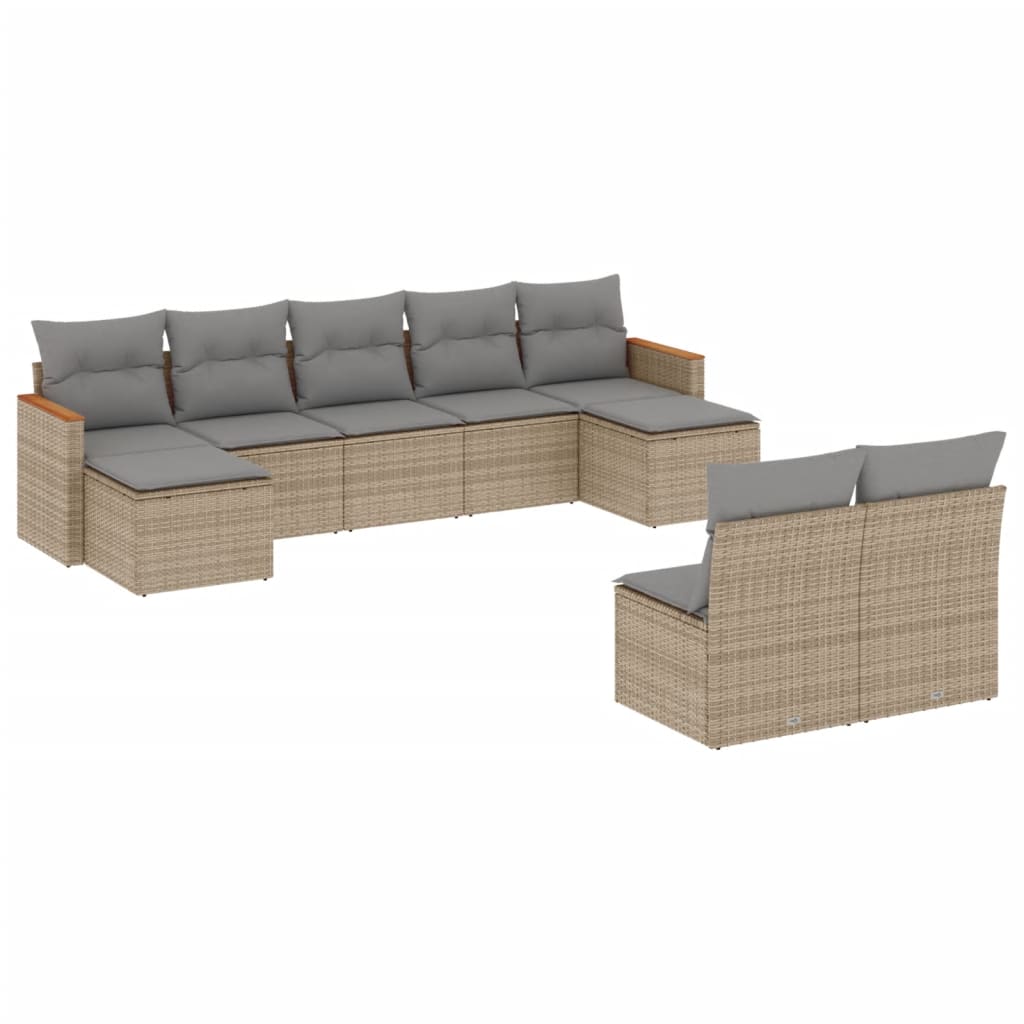 9-delige Loungeset met kussens poly rattan gemengd beige is nu te koop bij PeponiXL, paradijselijk wonen!