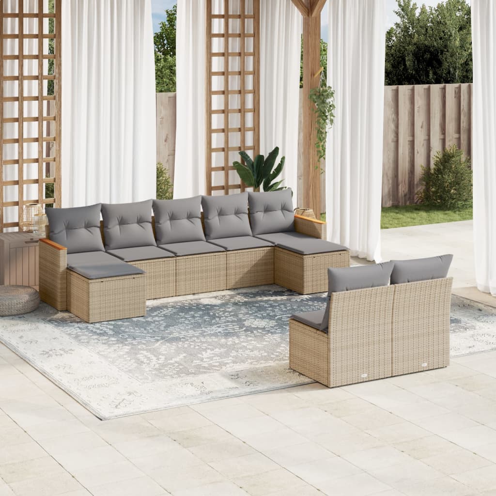 9-delige Loungeset met kussens poly rattan gemengd beige is nu te koop bij PeponiXL, paradijselijk wonen!