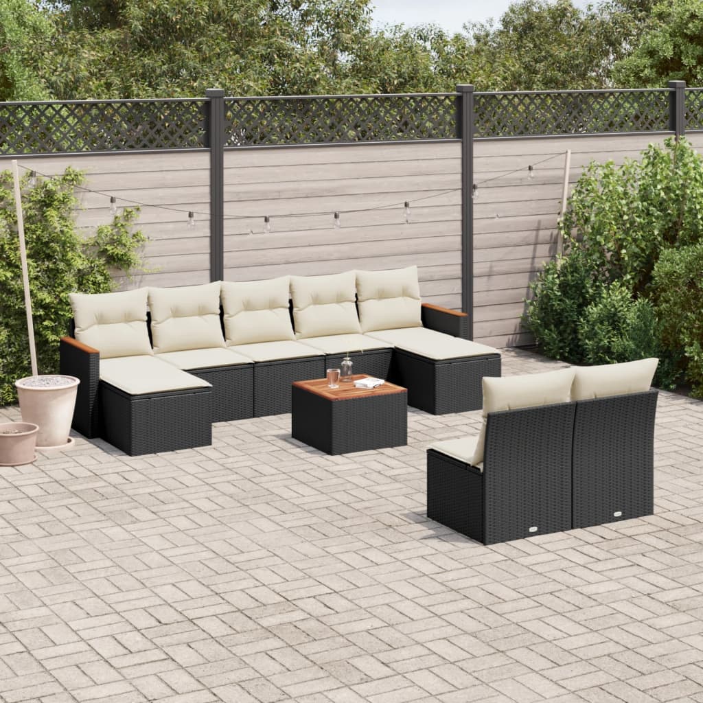 10-delige Loungeset met kussens poly rattan zwart is nu te koop bij PeponiXL, paradijselijk wonen!