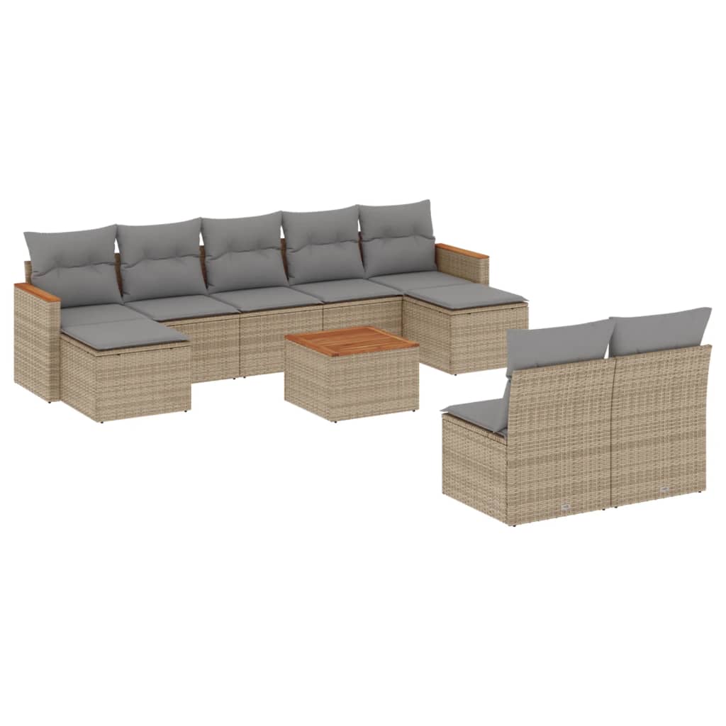 10-delige Loungeset met kussens poly rattan gemengd beige is nu te koop bij PeponiXL, paradijselijk wonen!