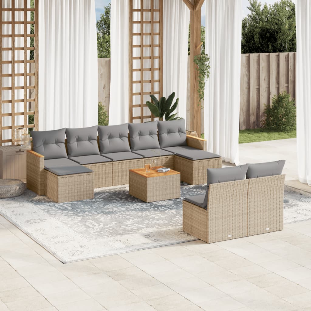 10-delige Loungeset met kussens poly rattan gemengd beige is nu te koop bij PeponiXL, paradijselijk wonen!