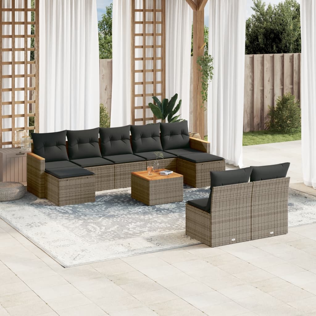 10-delige Loungeset met kussens poly rattan grijs is nu te koop bij PeponiXL, paradijselijk wonen!