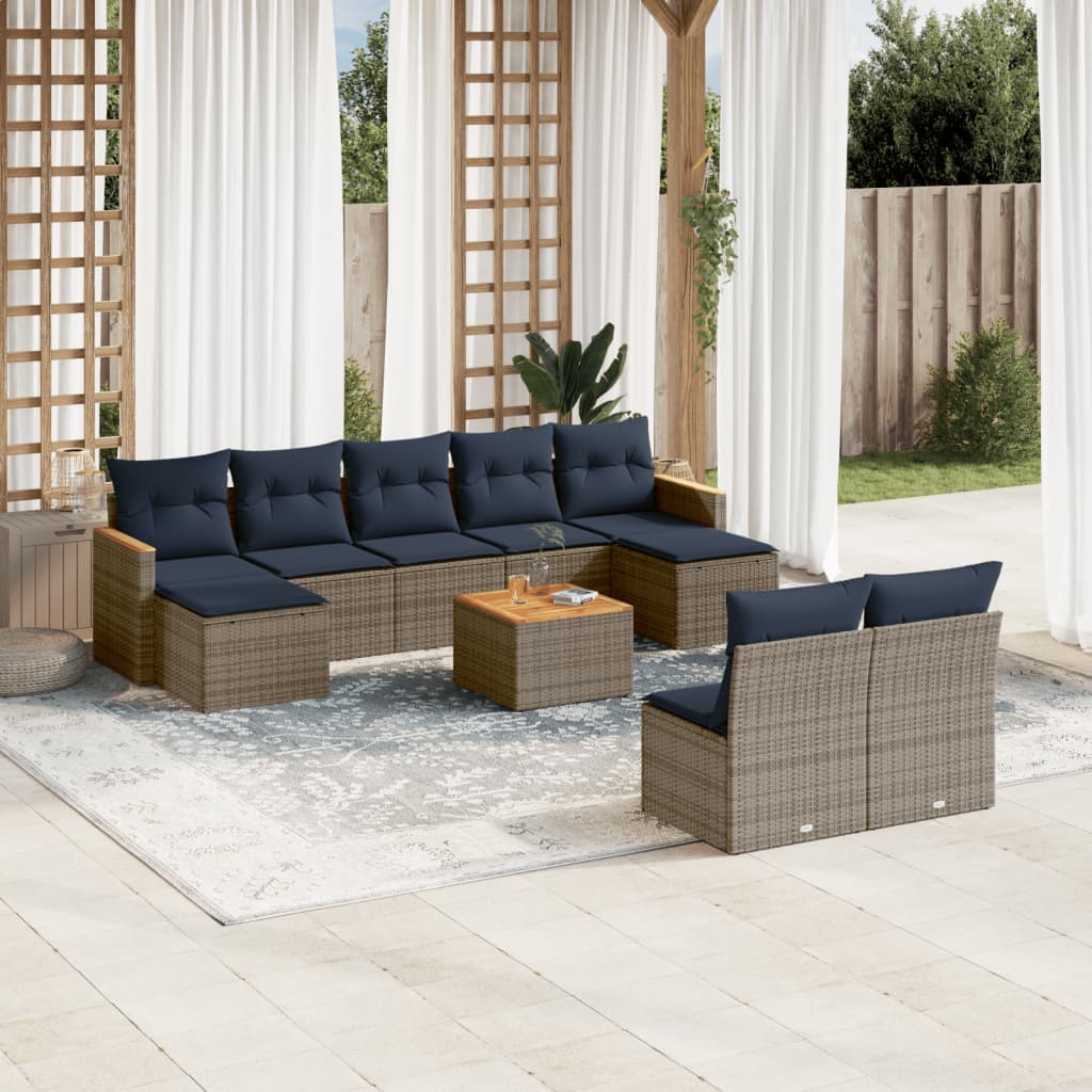 10-delige tuinbankset met kussens, grijs polyrotan is nu te koop bij PeponiXL, paradijselijk wonen!