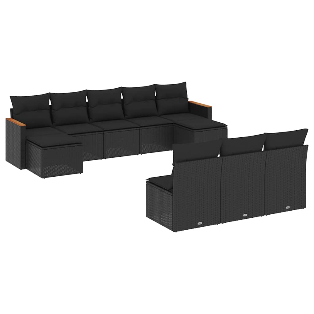 10-delige Loungeset met kussens poly rattan zwart is nu te koop bij PeponiXL, paradijselijk wonen!