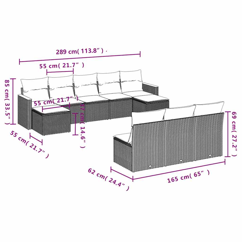 10-delige Loungeset met kussens poly rattan zwart is nu te koop bij PeponiXL, paradijselijk wonen!
