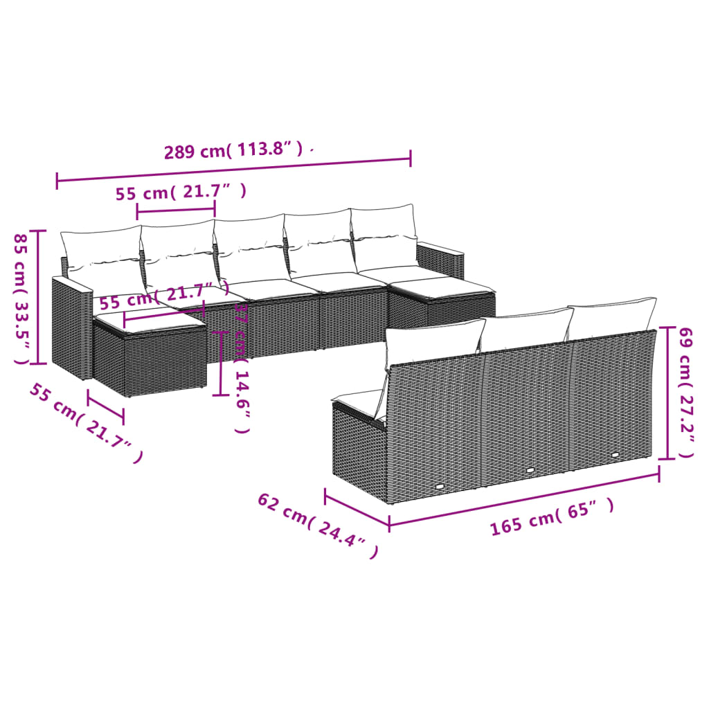 10-delige tuinbankset met kussens van zwart polyrotan is nu te koop bij PeponiXL, paradijselijk wonen!